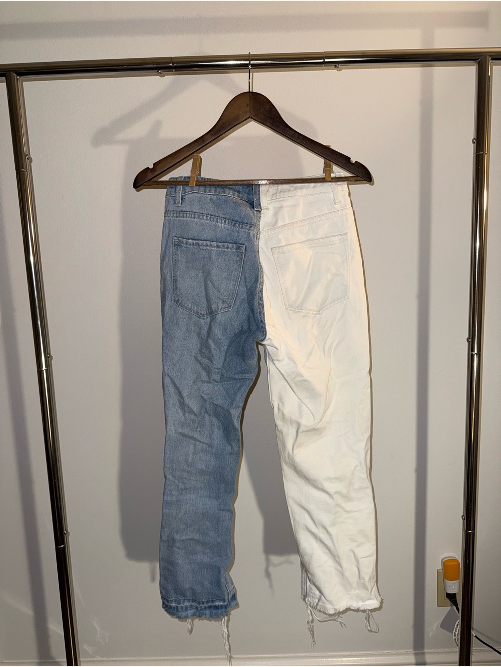 Two-Tone White and Light Blue Cropped Distressed Jeans - Picture 8 of 10